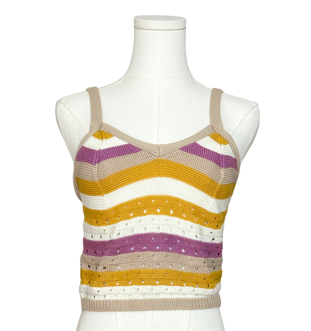 Ultra Flirt Striped V Neck Low Back Cropped Knit Tank Top Small